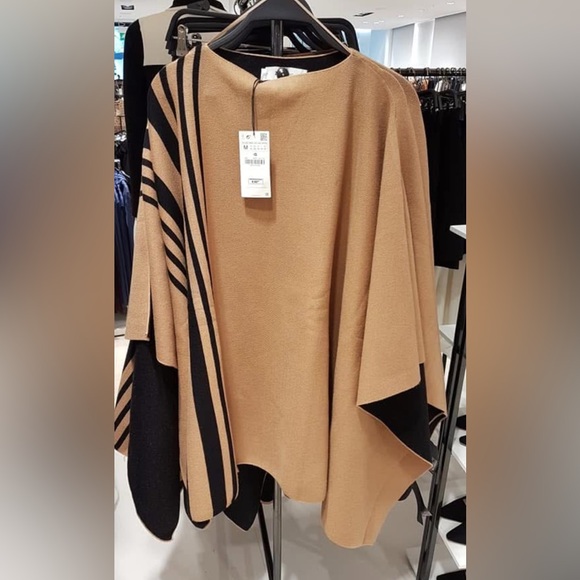 🔵Zara Tan and Black Knit Poncho - Picture 8 of 13